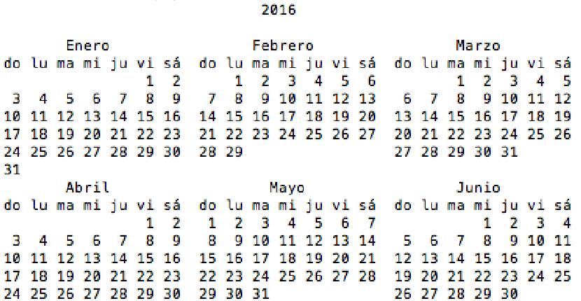 Calendario 2016 y con los días festivos
